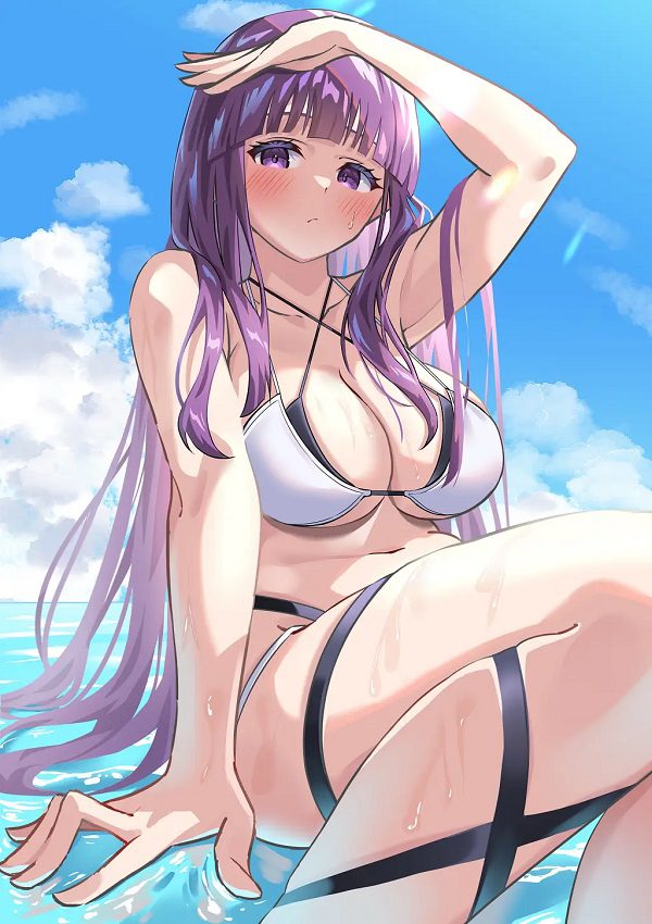 Hình ảnh nhân vật anime quyến rũ bên bãi biển xanh