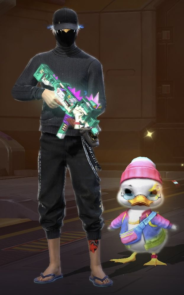 Nhân vật nữ Free Fire tóc dài bay trong gió, tạo dáng mạnh mẽ với súng trường