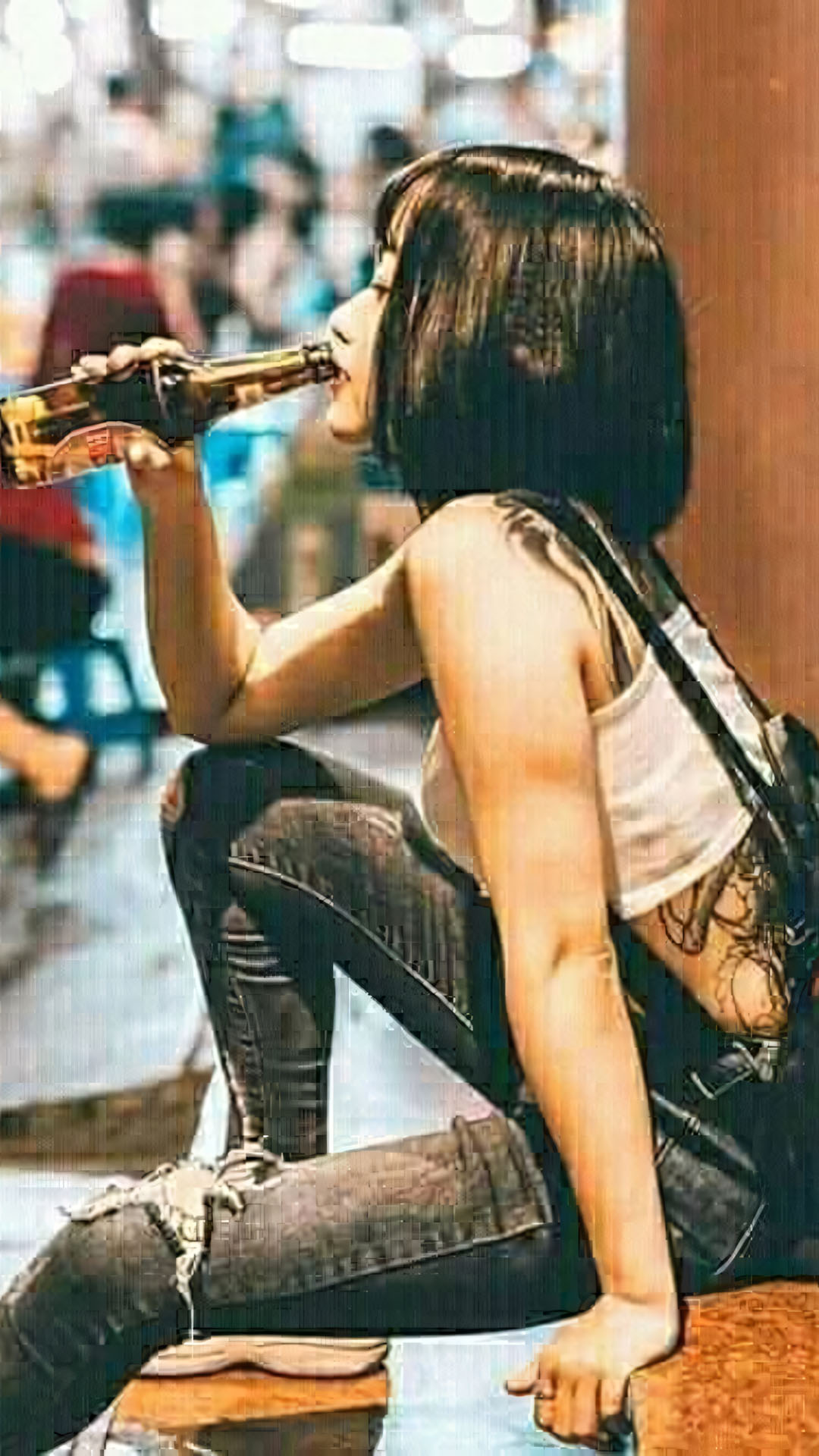 Hinh nen anh con gai buon uong ruou che mat 1920px 1080px full hd 1