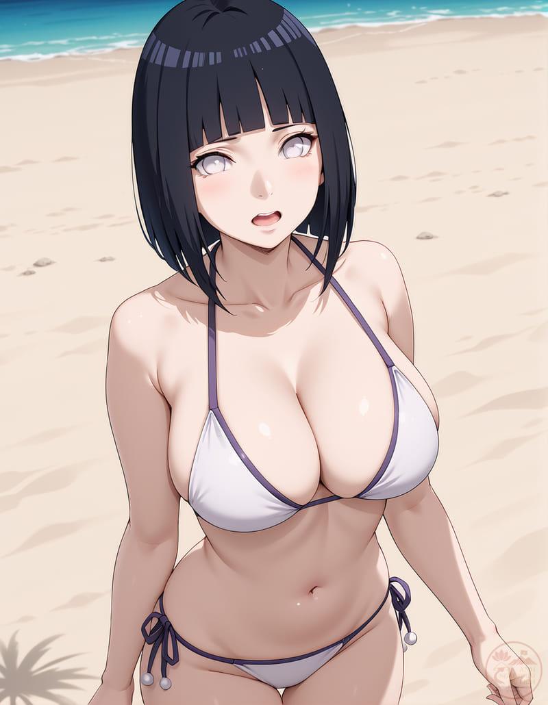 Hinata Hyuga bikini biểu cảm ngại ngùng