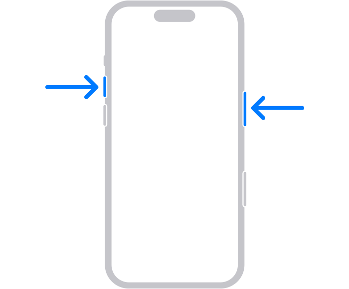 Mũi tên chỉ vào nút sườn và nút tăng âm lượng trên điện thoại có Face ID như iPhone 14