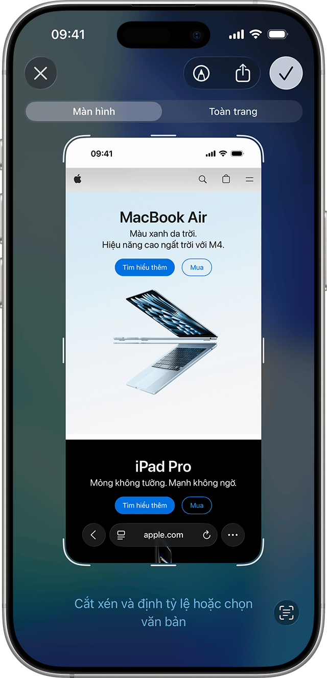 Trong iOS 26, bạn có thể nhanh chóng sửa, lưu và chia sẻ ảnh chụp màn hình ngay sau khi chụp.