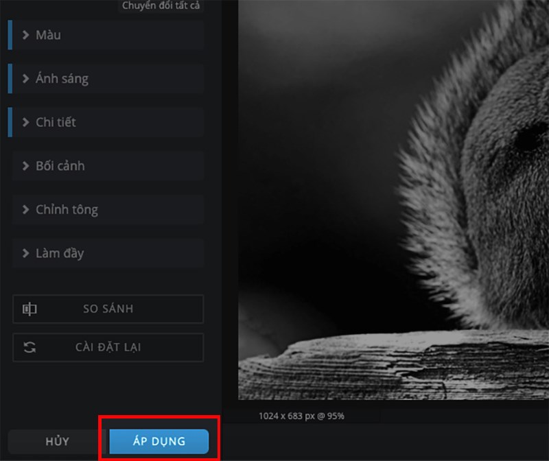 Chọn ÁP DỤNG ở góc dưới bên trái