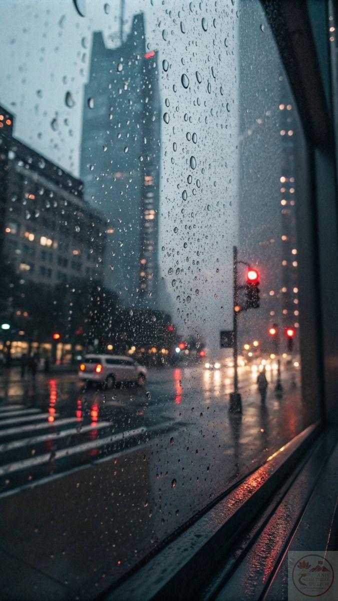 Ánh đèn phố hòa cùng mưa tạo nên khung cảnh lung linh và lãng mạn