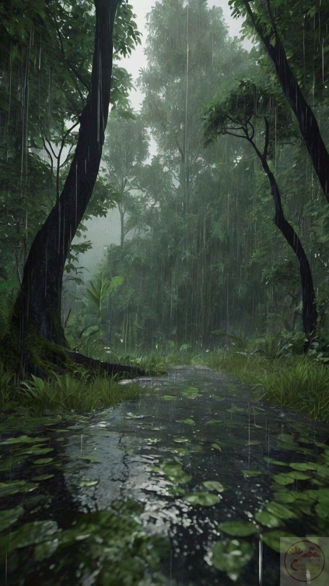 Khung cảnh rừng trong mưa gợi cảm giác thư giãn và rất tự nhiên