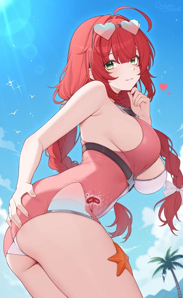 Gái anime tạo dáng cực mlem bên hồ bơi