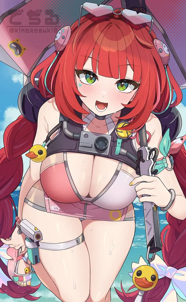 Anime girl và nón rộng vành đi biển