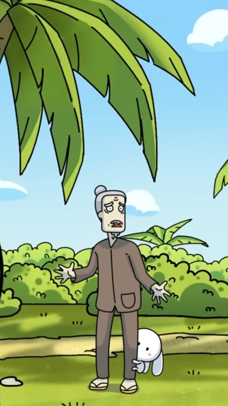 Hình ảnh ông Năm và thỏ 7 màu nhìn trìu mến