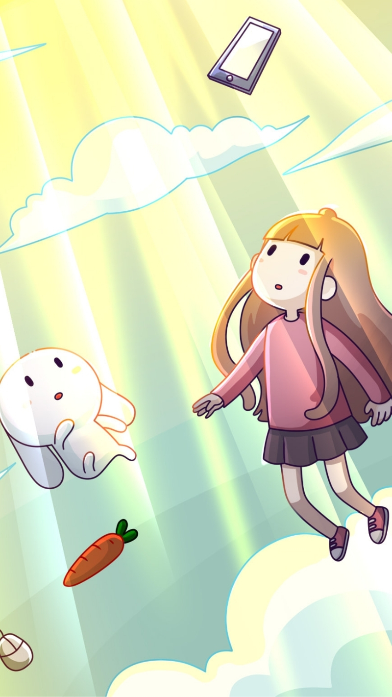 Hình nền thỏ 7 màu và chị Xô nhìn nhau tình cảm