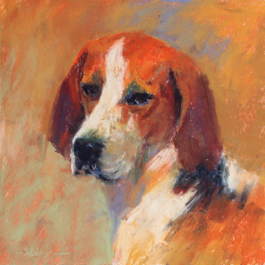 Paint the Background: Gail Sibley, "Cavelier," Mount Vision pastels on Pastel Premier paper, 9 x 9 in.