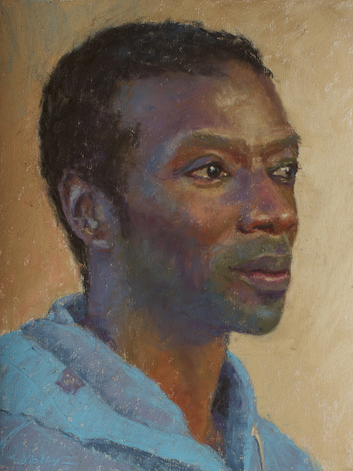 Paint the Background: Gail Sibley, "Joel," Unison Colour pastels on UART 400, 12 x 9 in.