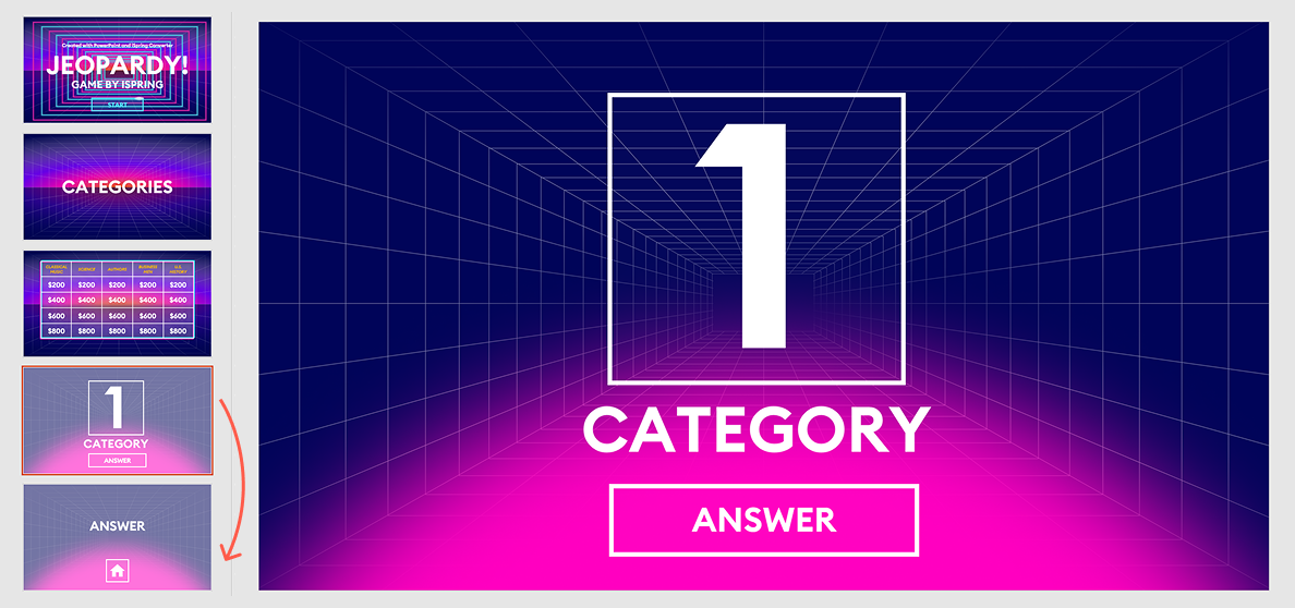 How to link slides in Jeopardy game