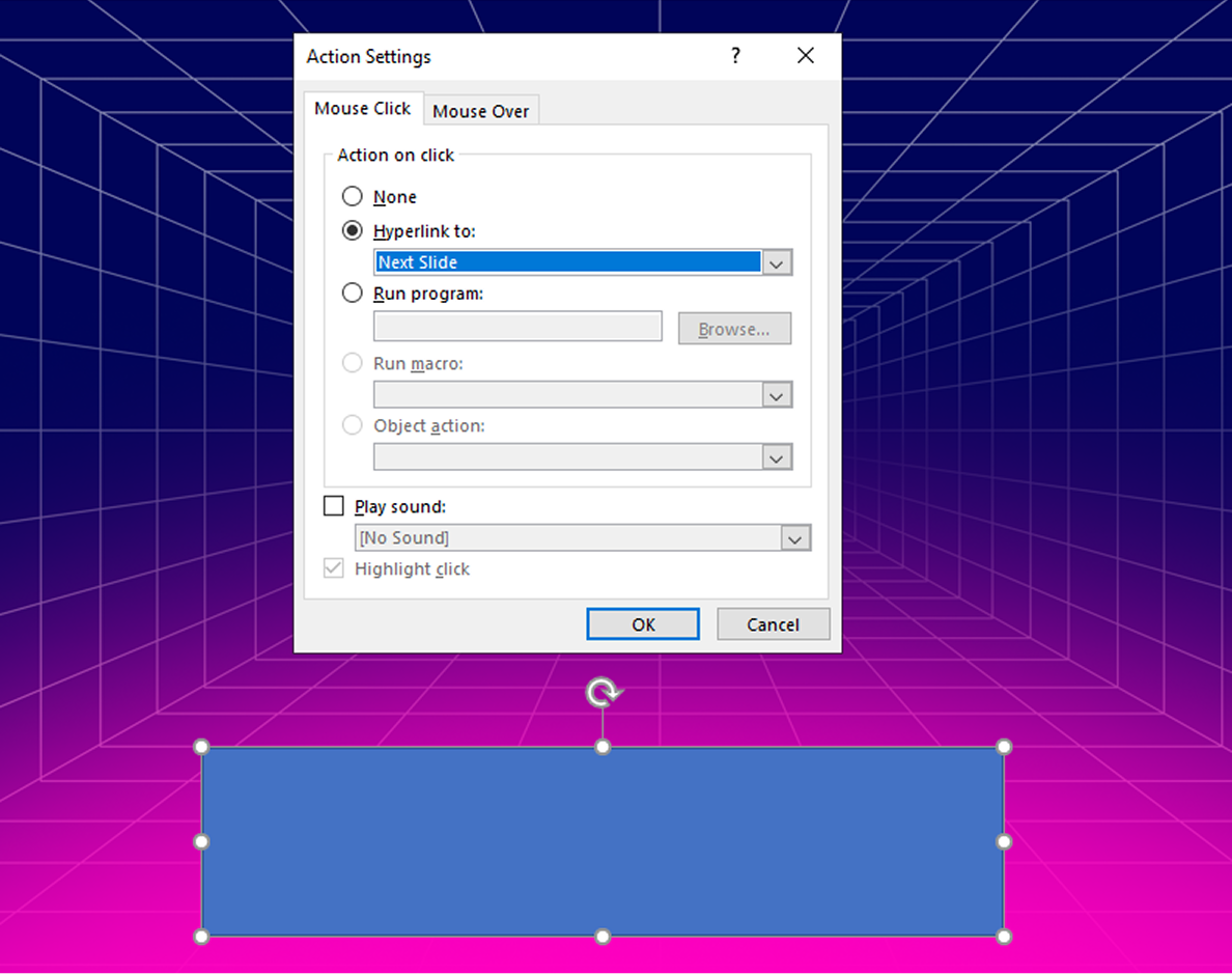 Action Settings window in PPT