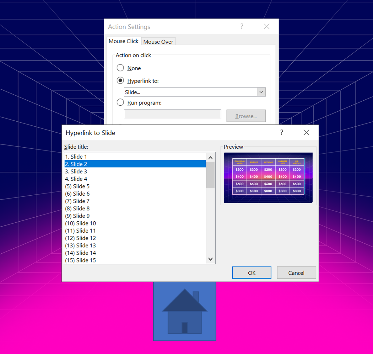 How to add a Home action button in Jeopardy Game