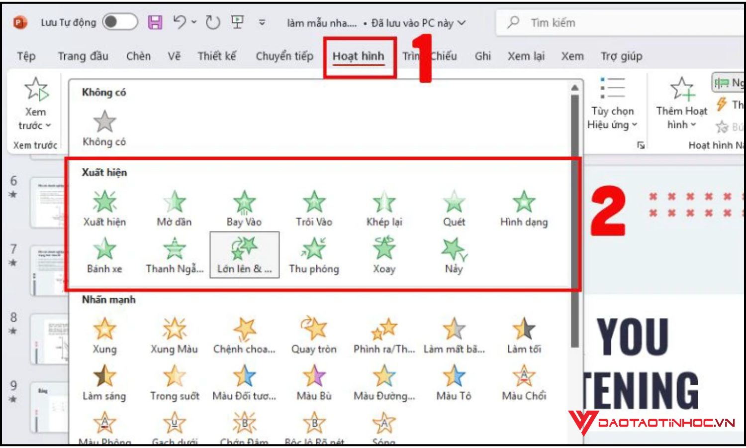 Thêm hiệu ứng chuyển động và làm nổi bật dữ liệu quan trọng