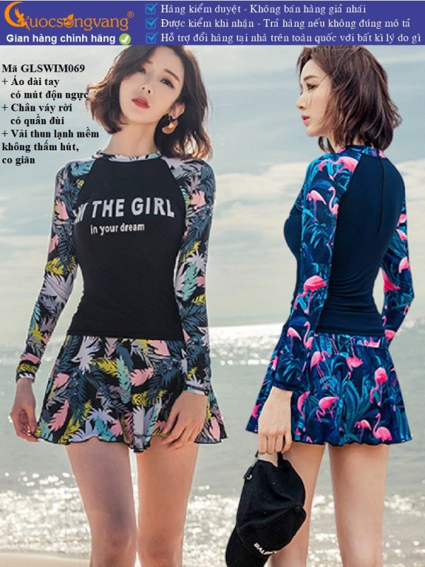 Bộ đồ bơi nữ dài tay váy quần rời có mút độn ngực GLSWIM069                           - 26826087                                                          Yêu thích