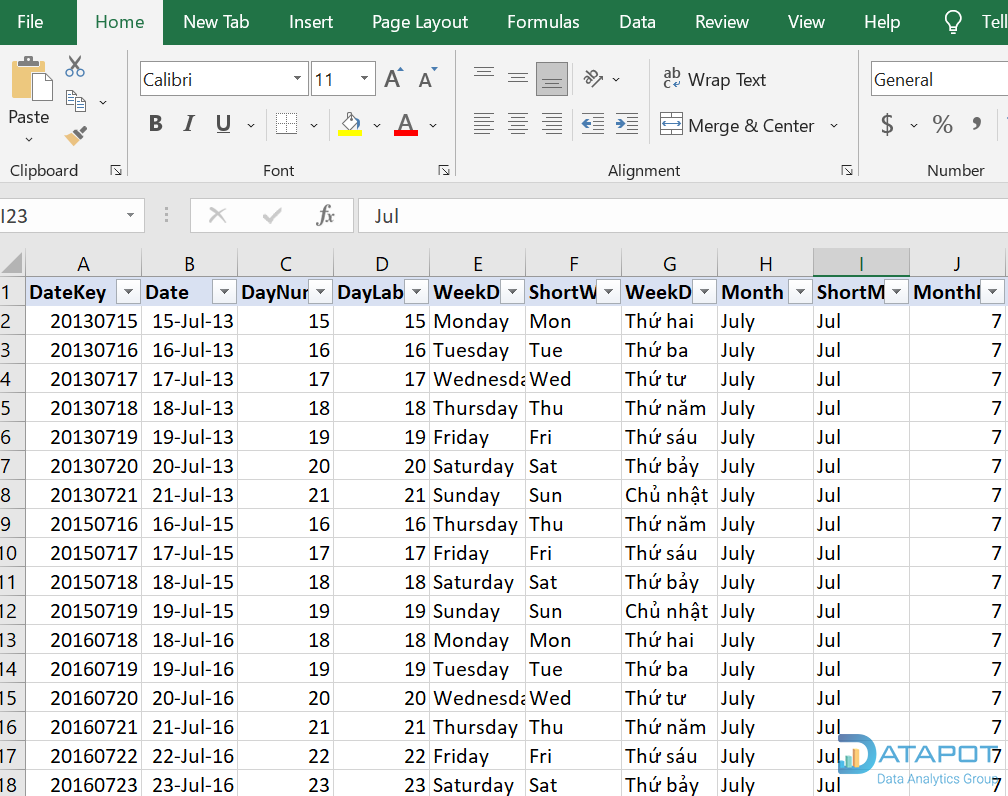 Tạo Date Table bằng nguồn dữ liệu có sẵn 