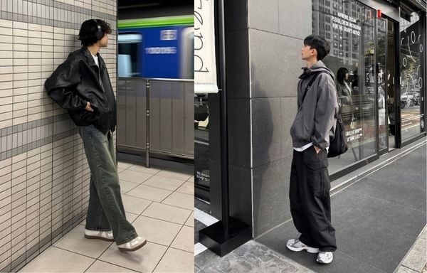 Boy phố với Quần jeans ống suông hoặc baggy