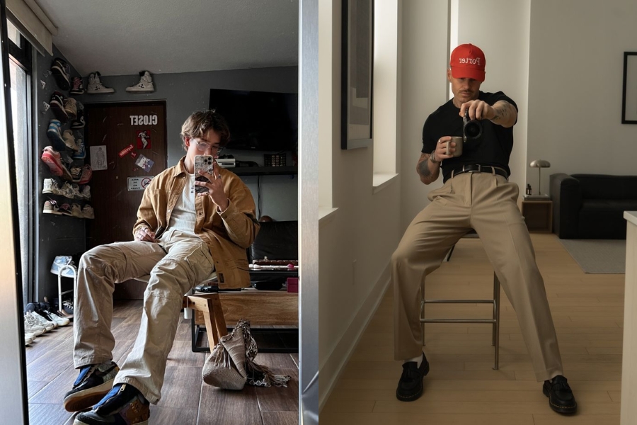 Một trong những cách tạo dáng chụp ảnh trước gương được nhiều nam giới lựa chọn đó là tạo dáng với chiếc ghế ngồi