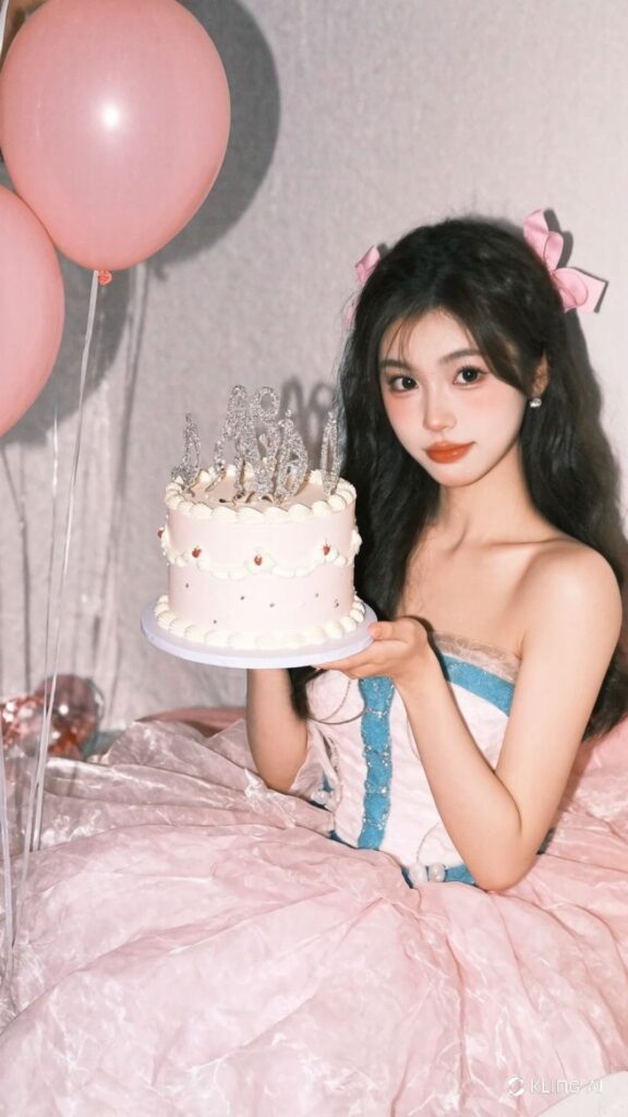 Cầm bánh sinh nhật và chụp từ trên cao ( Nguồn ảnh: Sưu tầm )