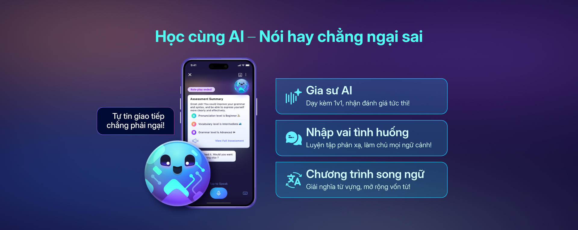 Tự tin giao tiếp tiếng Anh cùng ELSA Speak - học với gia sư AI, nhập vai tình huống và chương trình song ngữ