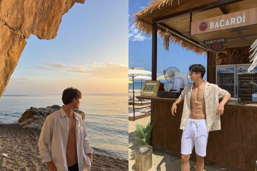 Tạo dáng chụp ảnh ở biển với dáng nghiêng cuốn hút