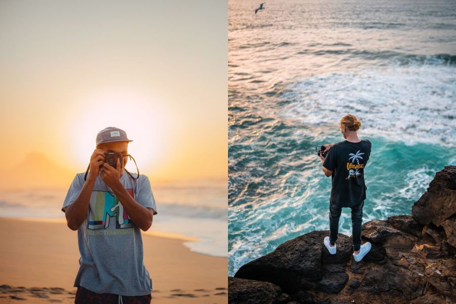 Cách tạo dáng chụp hình với máy ảnh hoặc ống nhóm như người khám phá bên bờ biển