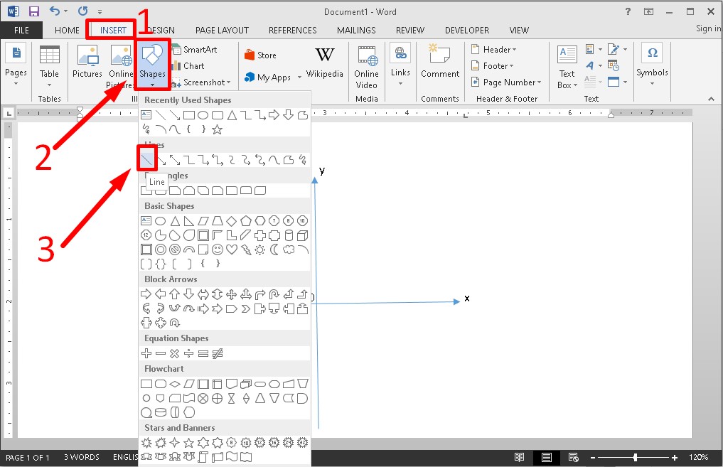 Vẽ đồ thị Word với hàm số bậc nhất được cho trước bước 1