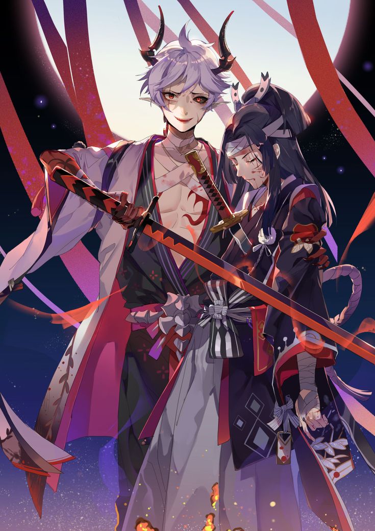 Ảnh đam mỹ chibi cute với hai nhân vật anime quỷ cực đáng yêu