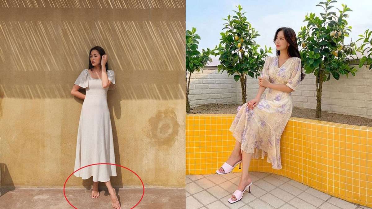 Cách tạo dáng chụp ảnh đẹp khi mặc váy dàiVắt chéo chân