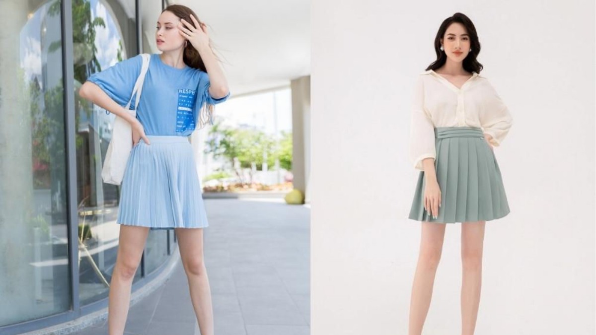 Cách tạo dáng chụp ảnh đẹp khi mặc váy ngắn xòe khi Chống hông 1 tay và đầu hơi nghiêng