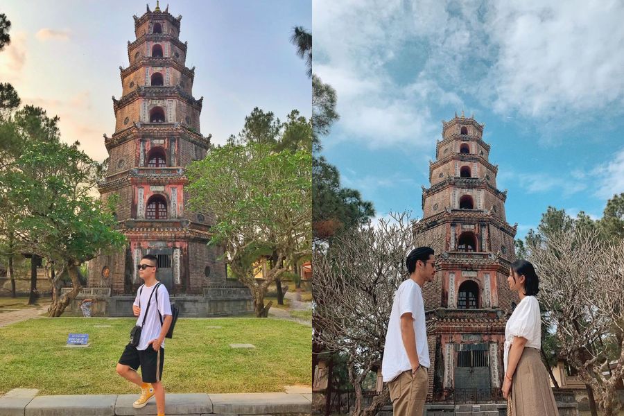 chụp ảnh trước toà bảo tháp