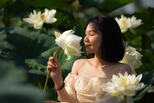 chụp hình với sen mặc gì đẹp và cách tạo dáng chụp đầm sen siêu cuón