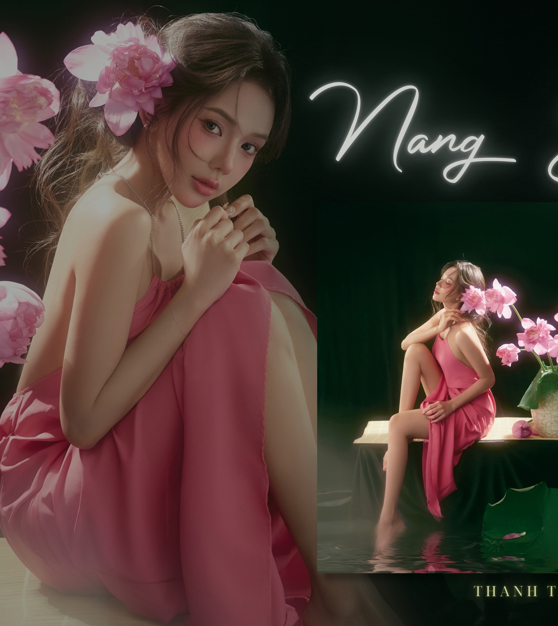 chụp ảnh với sen đẹp tại studio