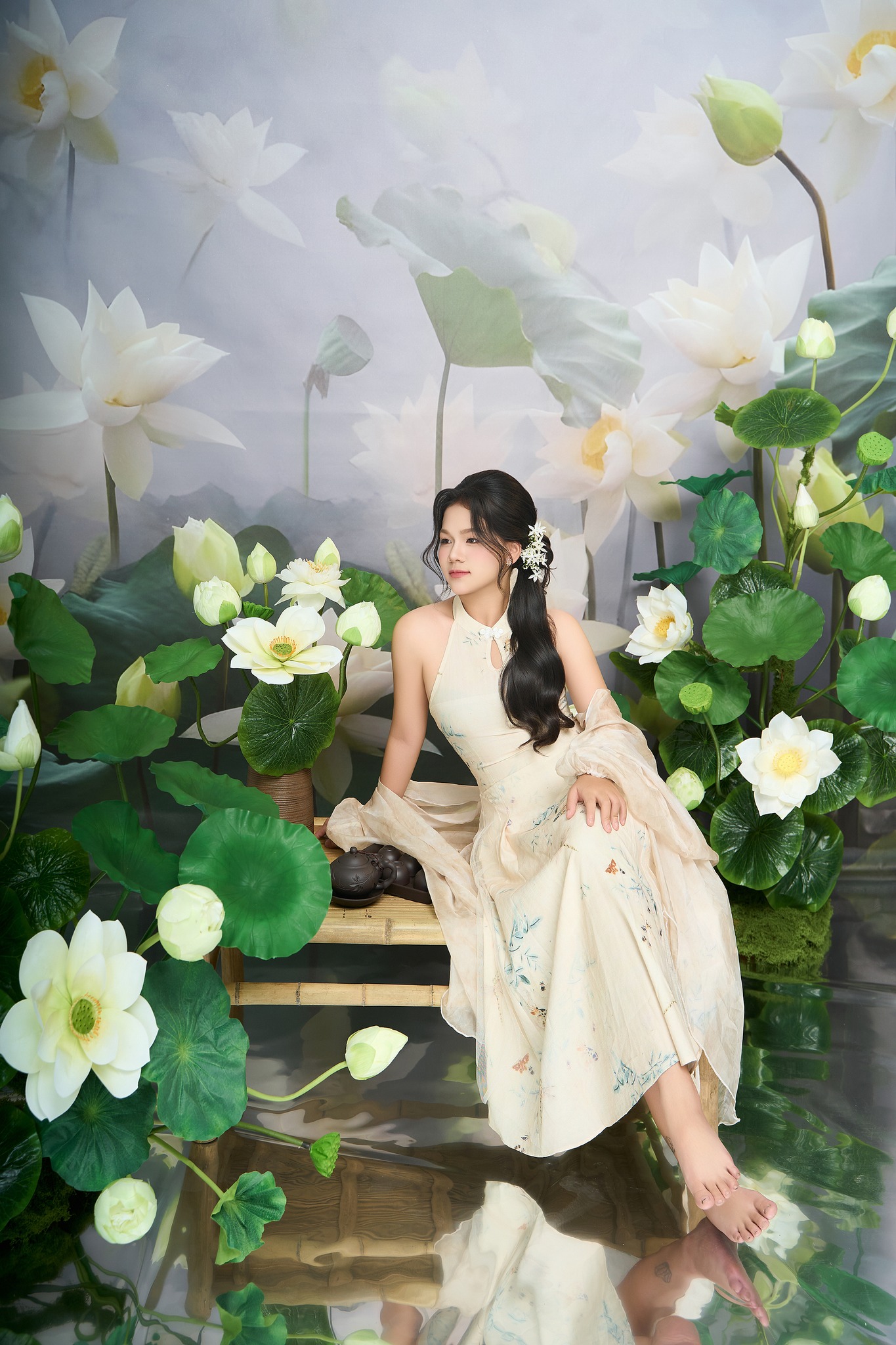 chụp ảnh với background sen