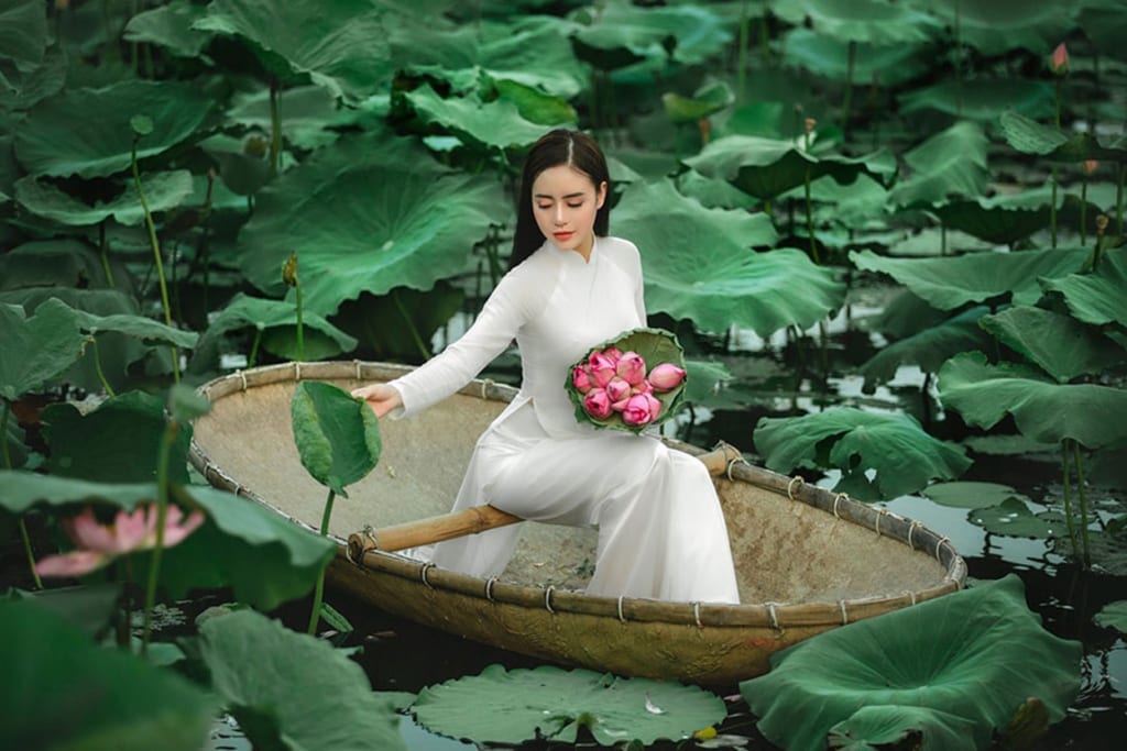 hình hoa sen áo dài đẹp