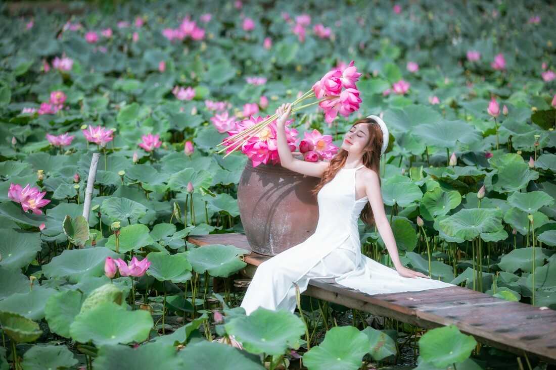 Cách tạo dáng chụp ảnh với hoa sen đẹp hút hồn
