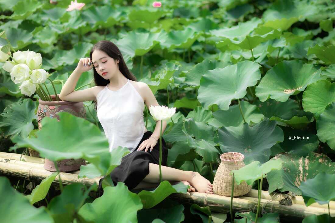 Cách tạo dáng chụp ảnh với hoa sen đẹp hút hồn