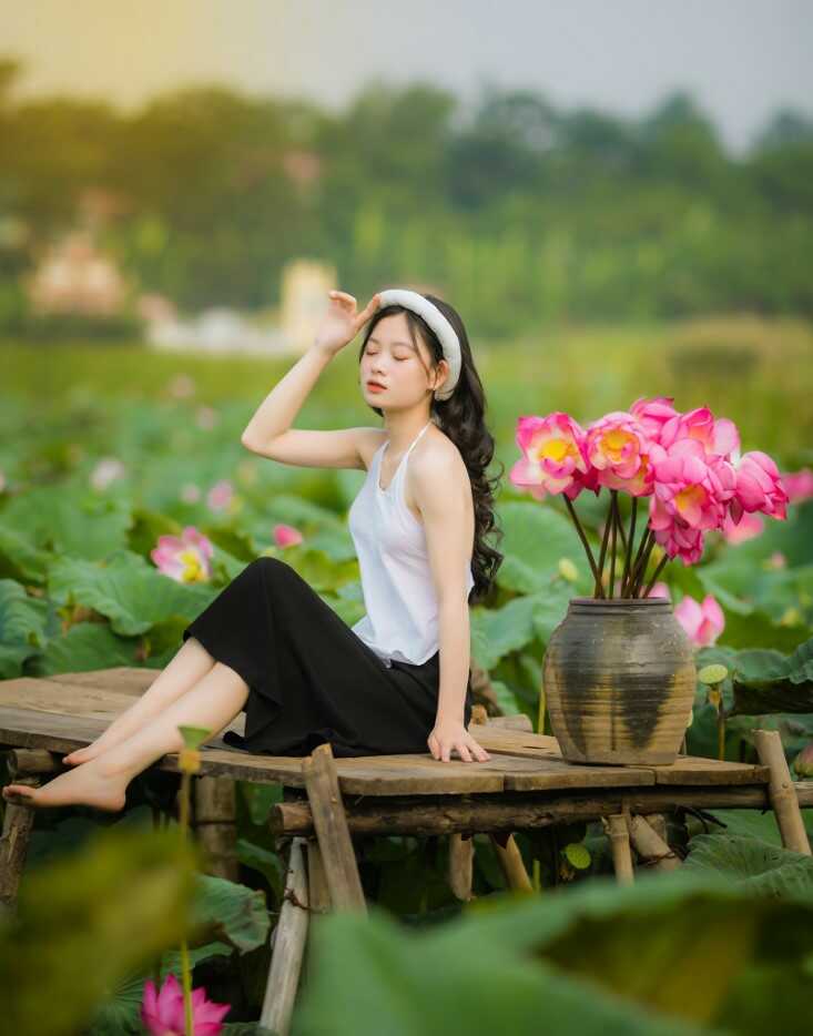 Cách tạo dáng chụp ảnh với hoa sen đẹp hút hồn