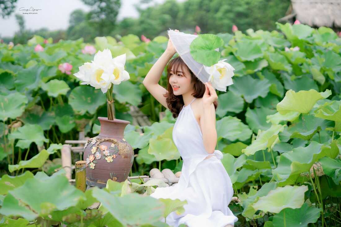 Cách tạo dáng chụp ảnh với hoa sen đẹp hút hồn