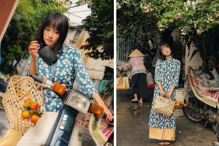 Chụp hình ngoại cảnh với áo dài Tết