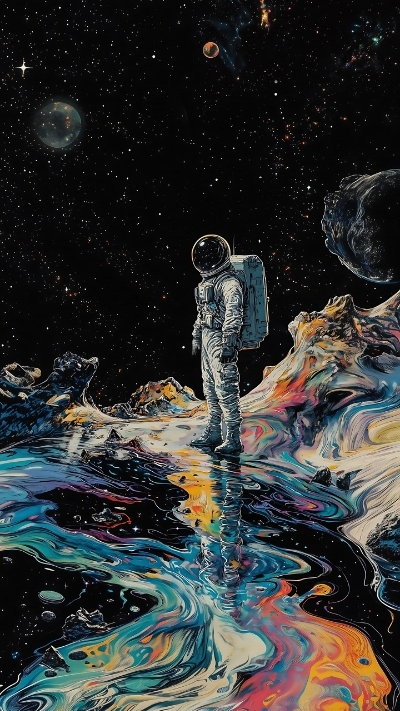 Hình nền phi hành gia nghệ thuật huyền bí cho điện thoại