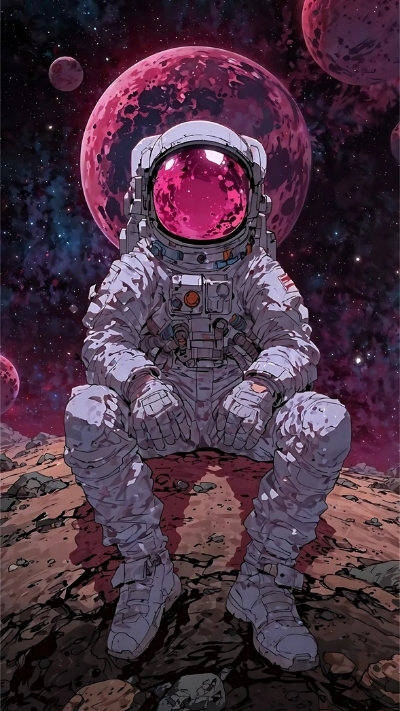 Hình nền phi hành gia dễ thương màu hồng cho điện thoại