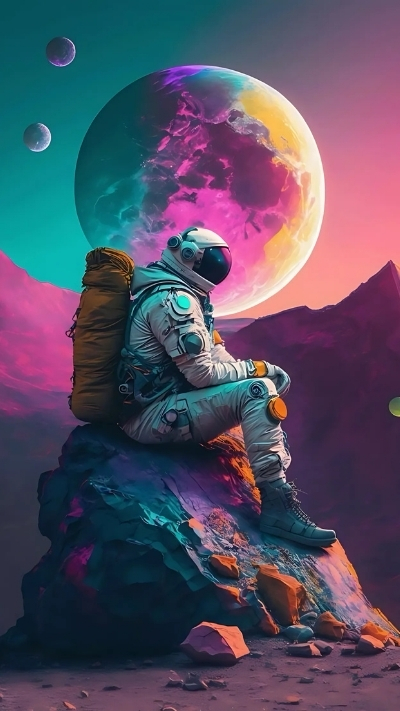 Hình nền phi hành gia màu hồng full HD