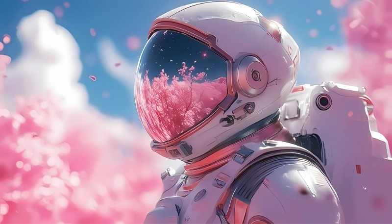 Hình nền phi hành gia dễ thương màu hồng cho máy tính