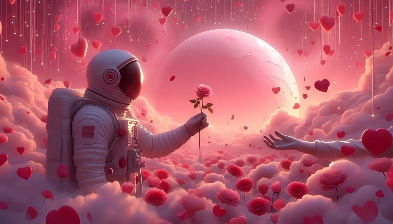 Hình nền phi hành gia ngọt ngào màu hồng cho máy tính