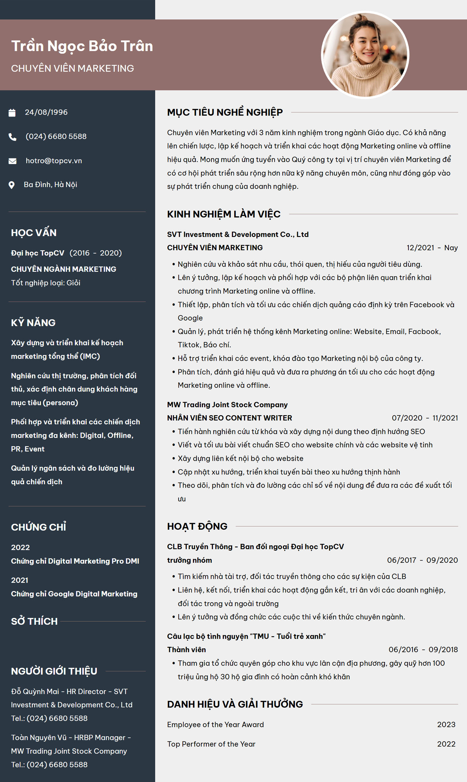 Mẫu CV xin việc nhân viên kinh doanh chuẩn