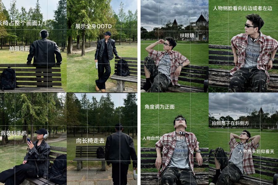 Hướng dẫn các cách đứng và ngồi tạo dáng trên ghế dài tại khu công cộng