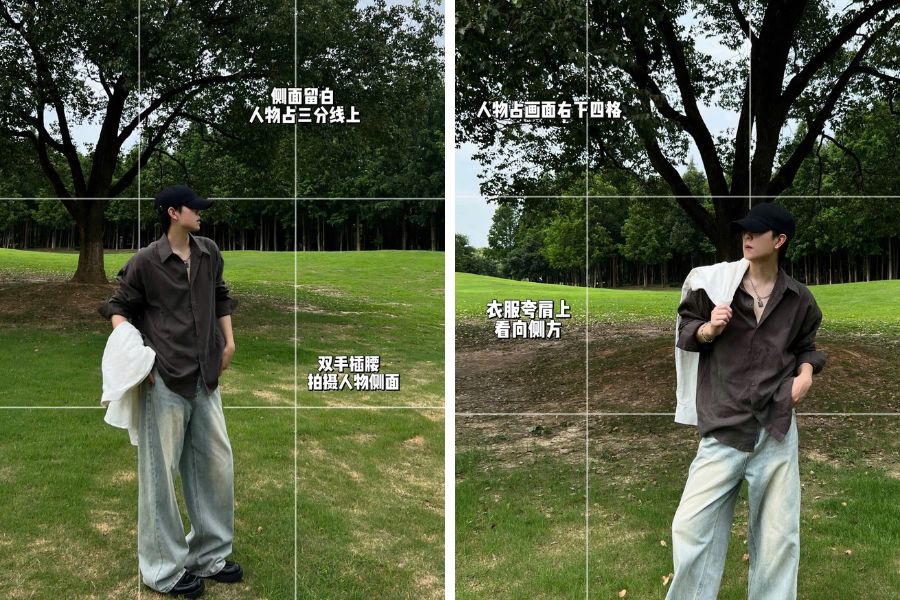 Cách tạo dáng chụp ảnh nam ngoài trời nhìn về một hướng