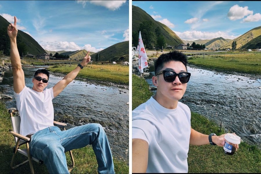 Tạo dáng chụp ảnh nam ngoài trời phong cách thư giãn